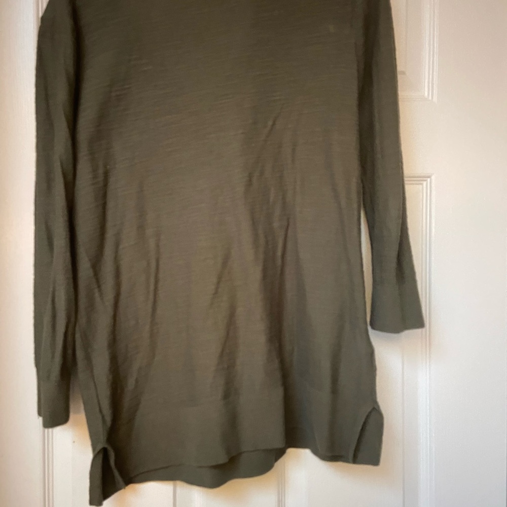 Loft khaki green soft comfy top , v neck with two tassels
